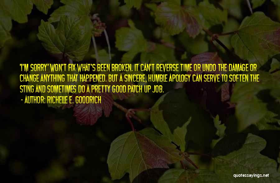 Richelle E. Goodrich Quotes: 'i'm Sorry' Won't Fix What's Been Broken. It Can't Reverse Time Or Undo The Damage Or Change Anything That Happened.