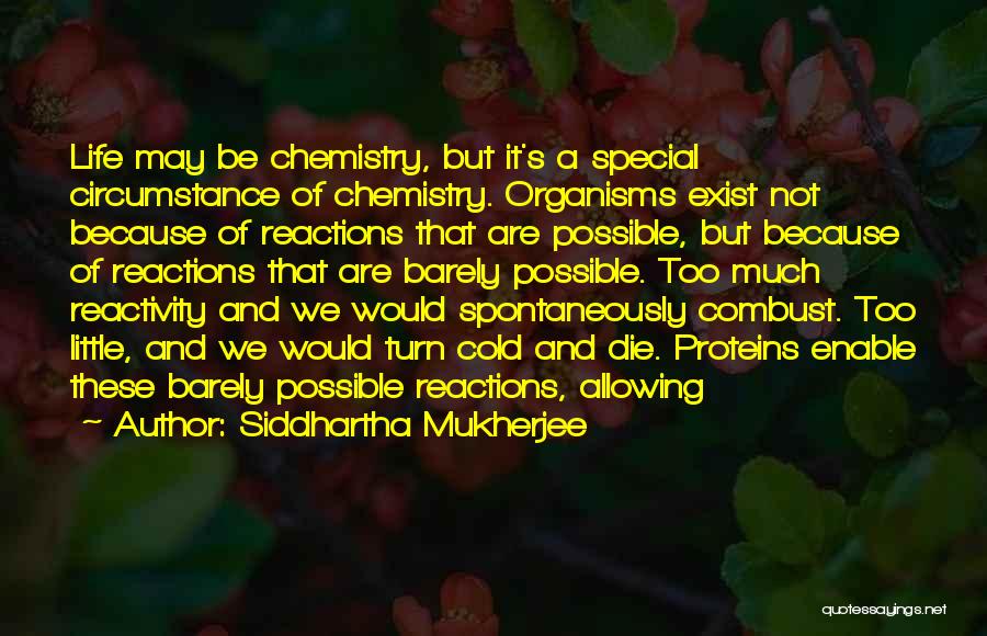 Siddhartha Mukherjee Quotes: Life May Be Chemistry, But It's A Special Circumstance Of Chemistry. Organisms Exist Not Because Of Reactions That Are Possible,