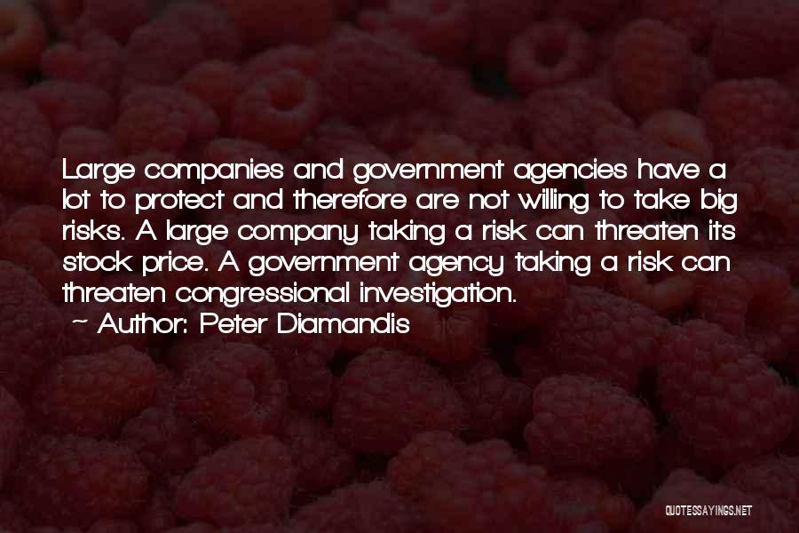 Peter Diamandis Quotes: Large Companies And Government Agencies Have A Lot To Protect And Therefore Are Not Willing To Take Big Risks. A