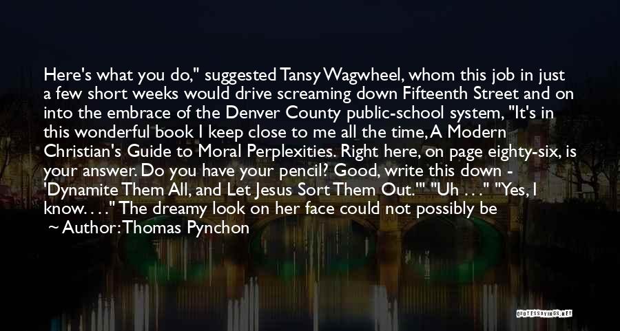 Thomas Pynchon Quotes: Here's What You Do, Suggested Tansy Wagwheel, Whom This Job In Just A Few Short Weeks Would Drive Screaming Down