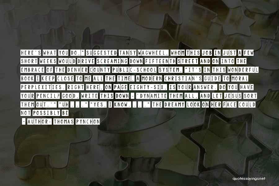 Thomas Pynchon Quotes: Here's What You Do, Suggested Tansy Wagwheel, Whom This Job In Just A Few Short Weeks Would Drive Screaming Down