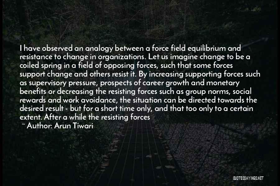 Arun Tiwari Quotes: I Have Observed An Analogy Between A Force Field Equilibrium And Resistance To Change In Organizations. Let Us Imagine Change