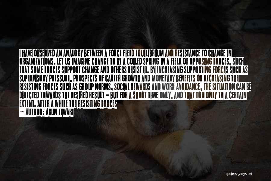 Arun Tiwari Quotes: I Have Observed An Analogy Between A Force Field Equilibrium And Resistance To Change In Organizations. Let Us Imagine Change