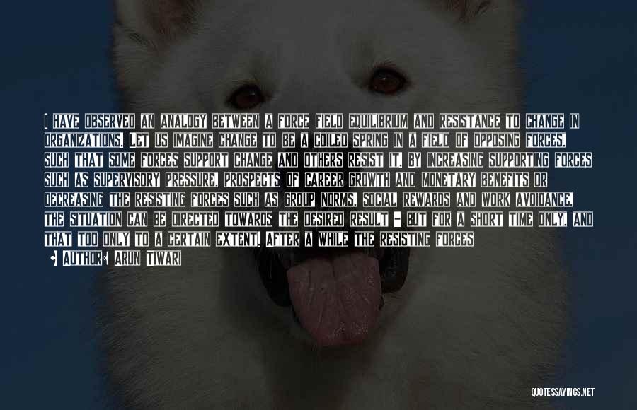 Arun Tiwari Quotes: I Have Observed An Analogy Between A Force Field Equilibrium And Resistance To Change In Organizations. Let Us Imagine Change