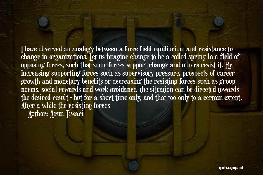 Arun Tiwari Quotes: I Have Observed An Analogy Between A Force Field Equilibrium And Resistance To Change In Organizations. Let Us Imagine Change