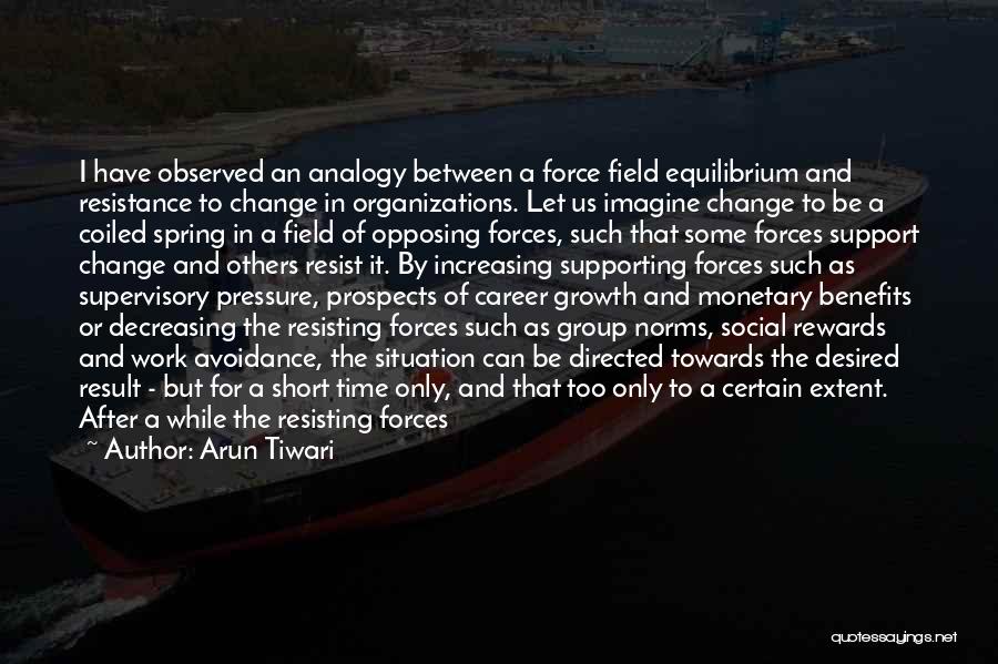 Arun Tiwari Quotes: I Have Observed An Analogy Between A Force Field Equilibrium And Resistance To Change In Organizations. Let Us Imagine Change