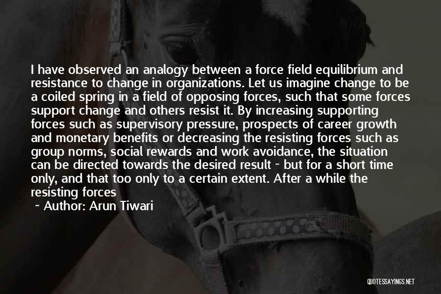 Arun Tiwari Quotes: I Have Observed An Analogy Between A Force Field Equilibrium And Resistance To Change In Organizations. Let Us Imagine Change