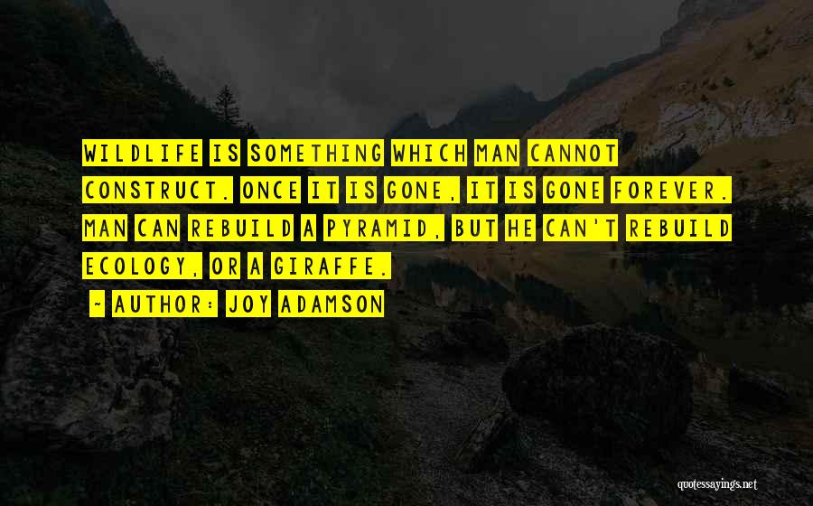 Joy Adamson Quotes: Wildlife Is Something Which Man Cannot Construct. Once It Is Gone, It Is Gone Forever. Man Can Rebuild A Pyramid,