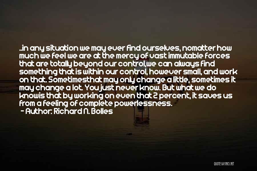 Richard N. Bolles Quotes: ..in Any Situation We May Ever Find Ourselves, Nomatter How Much We Feel We Are At The Mercy Of Vast