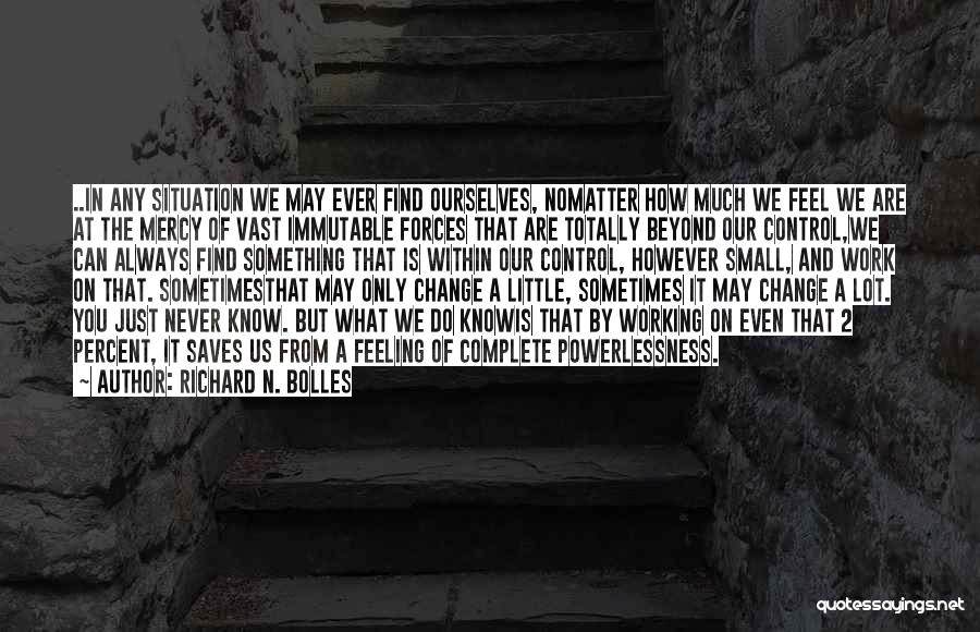 Richard N. Bolles Quotes: ..in Any Situation We May Ever Find Ourselves, Nomatter How Much We Feel We Are At The Mercy Of Vast