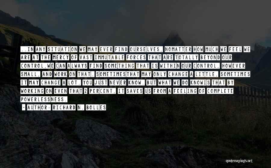 Richard N. Bolles Quotes: ..in Any Situation We May Ever Find Ourselves, Nomatter How Much We Feel We Are At The Mercy Of Vast