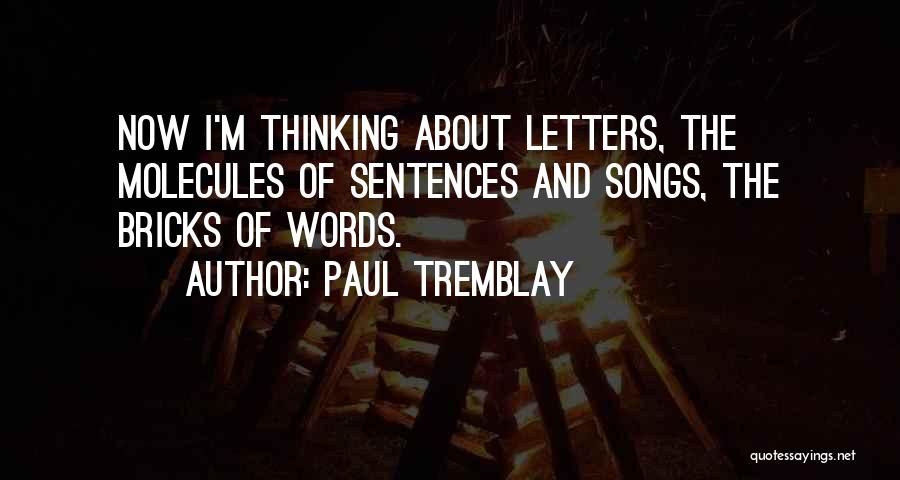 Paul Tremblay Quotes: Now I'm Thinking About Letters, The Molecules Of Sentences And Songs, The Bricks Of Words.