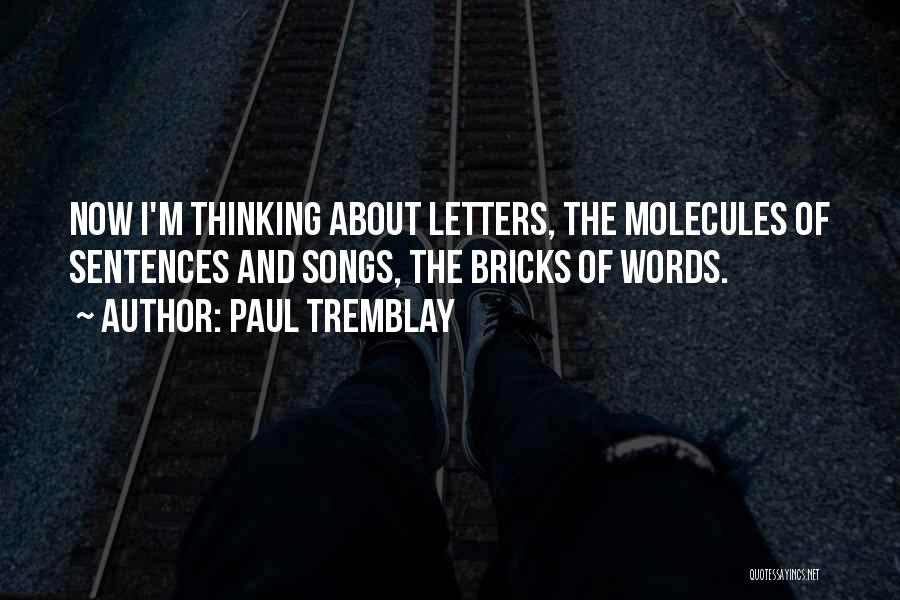 Paul Tremblay Quotes: Now I'm Thinking About Letters, The Molecules Of Sentences And Songs, The Bricks Of Words.