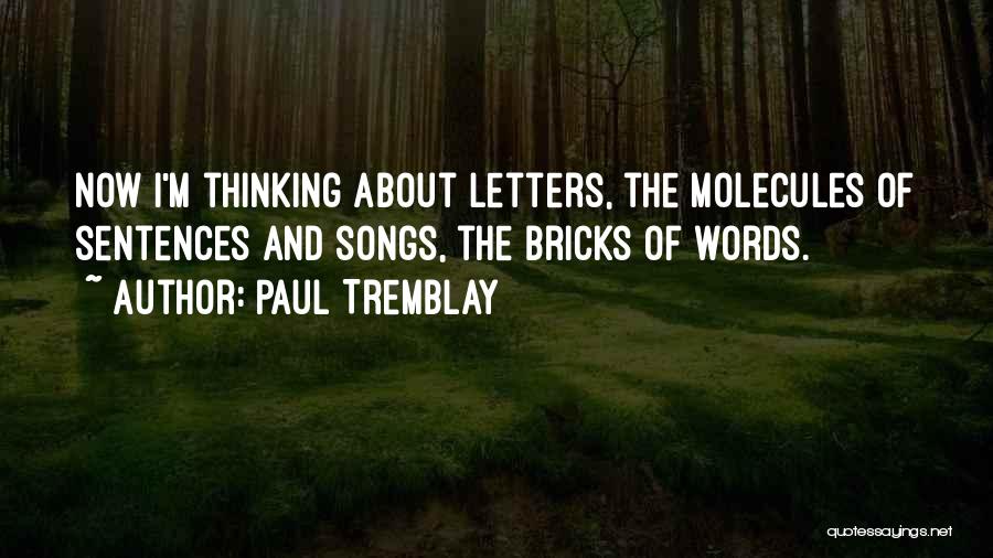 Paul Tremblay Quotes: Now I'm Thinking About Letters, The Molecules Of Sentences And Songs, The Bricks Of Words.