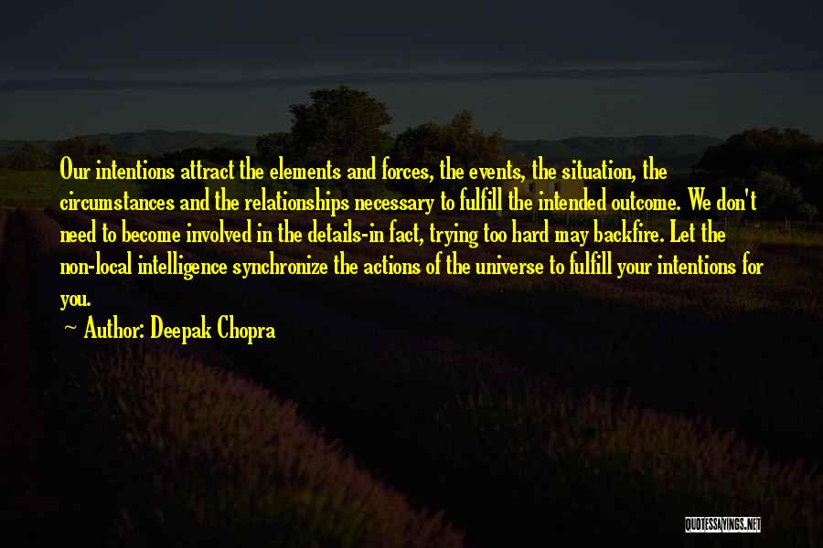 Deepak Chopra Quotes: Our Intentions Attract The Elements And Forces, The Events, The Situation, The Circumstances And The Relationships Necessary To Fulfill The