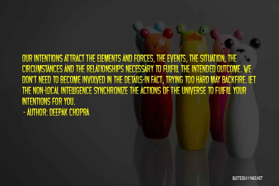 Deepak Chopra Quotes: Our Intentions Attract The Elements And Forces, The Events, The Situation, The Circumstances And The Relationships Necessary To Fulfill The