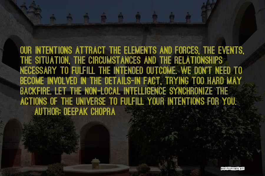 Deepak Chopra Quotes: Our Intentions Attract The Elements And Forces, The Events, The Situation, The Circumstances And The Relationships Necessary To Fulfill The