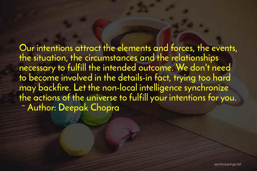 Deepak Chopra Quotes: Our Intentions Attract The Elements And Forces, The Events, The Situation, The Circumstances And The Relationships Necessary To Fulfill The