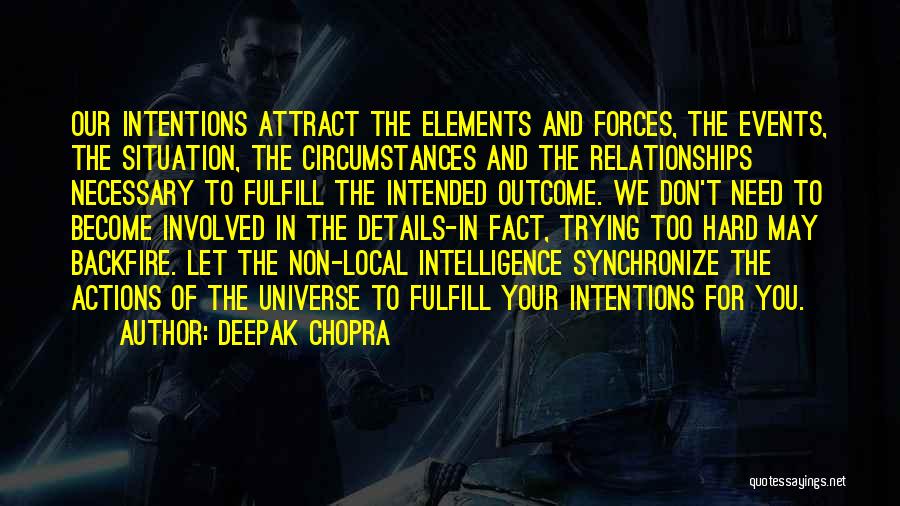 Deepak Chopra Quotes: Our Intentions Attract The Elements And Forces, The Events, The Situation, The Circumstances And The Relationships Necessary To Fulfill The