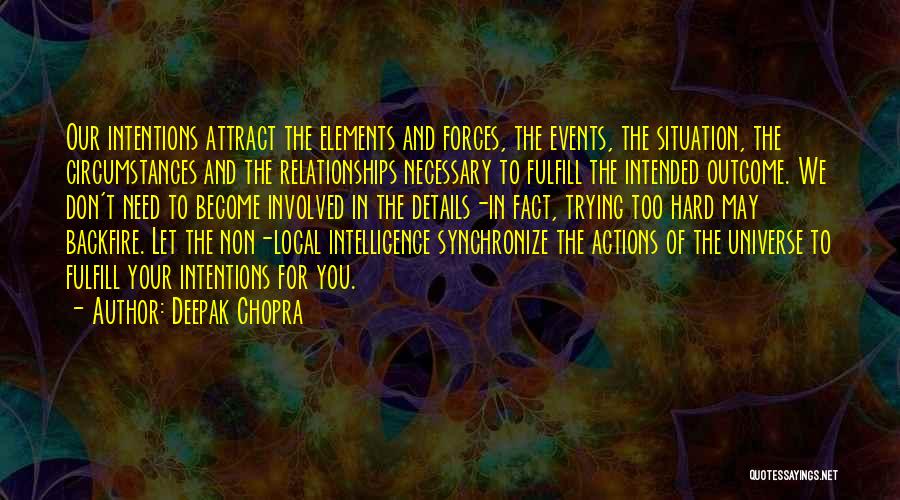 Deepak Chopra Quotes: Our Intentions Attract The Elements And Forces, The Events, The Situation, The Circumstances And The Relationships Necessary To Fulfill The