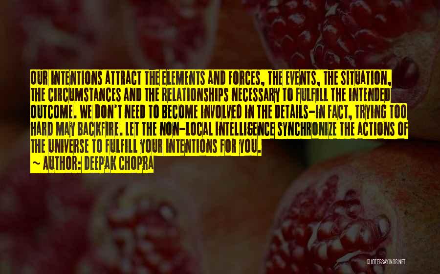 Deepak Chopra Quotes: Our Intentions Attract The Elements And Forces, The Events, The Situation, The Circumstances And The Relationships Necessary To Fulfill The
