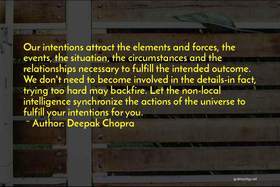 Deepak Chopra Quotes: Our Intentions Attract The Elements And Forces, The Events, The Situation, The Circumstances And The Relationships Necessary To Fulfill The