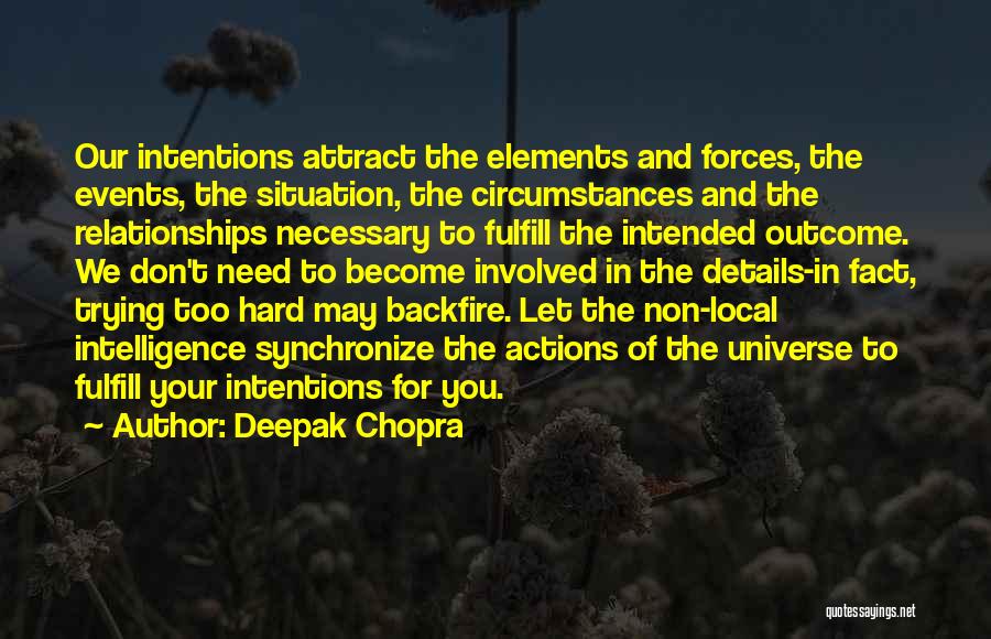 Deepak Chopra Quotes: Our Intentions Attract The Elements And Forces, The Events, The Situation, The Circumstances And The Relationships Necessary To Fulfill The