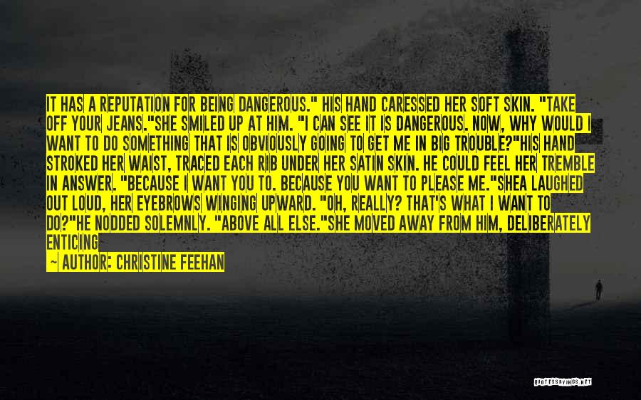 Christine Feehan Quotes: It Has A Reputation For Being Dangerous. His Hand Caressed Her Soft Skin. Take Off Your Jeans.she Smiled Up At