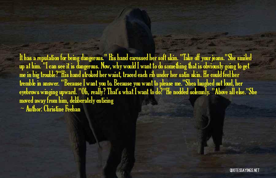 Christine Feehan Quotes: It Has A Reputation For Being Dangerous. His Hand Caressed Her Soft Skin. Take Off Your Jeans.she Smiled Up At