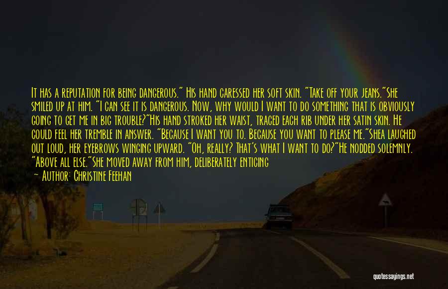 Christine Feehan Quotes: It Has A Reputation For Being Dangerous. His Hand Caressed Her Soft Skin. Take Off Your Jeans.she Smiled Up At