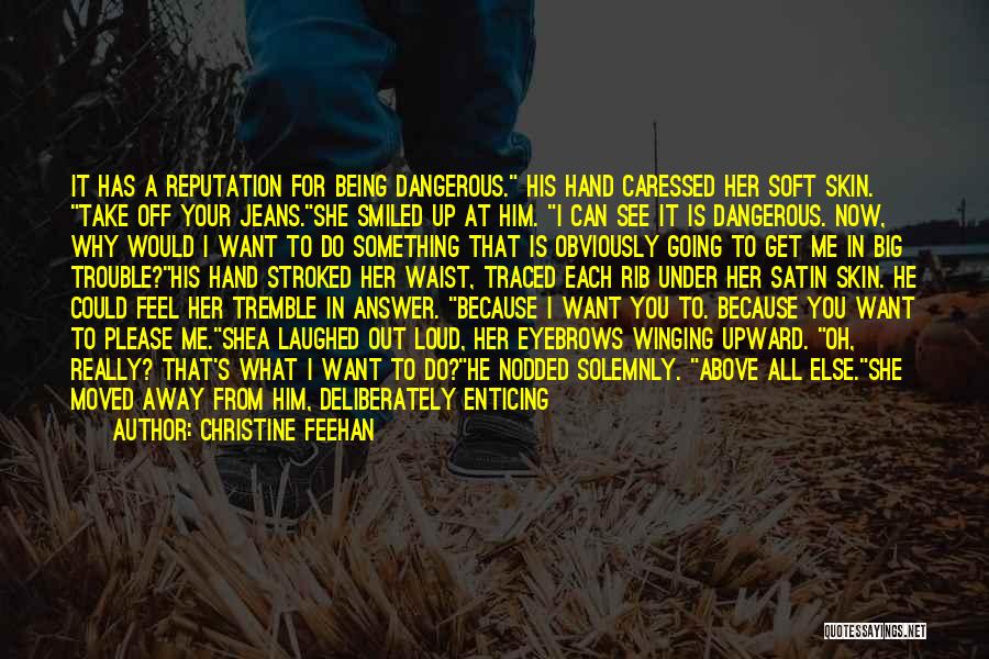 Christine Feehan Quotes: It Has A Reputation For Being Dangerous. His Hand Caressed Her Soft Skin. Take Off Your Jeans.she Smiled Up At