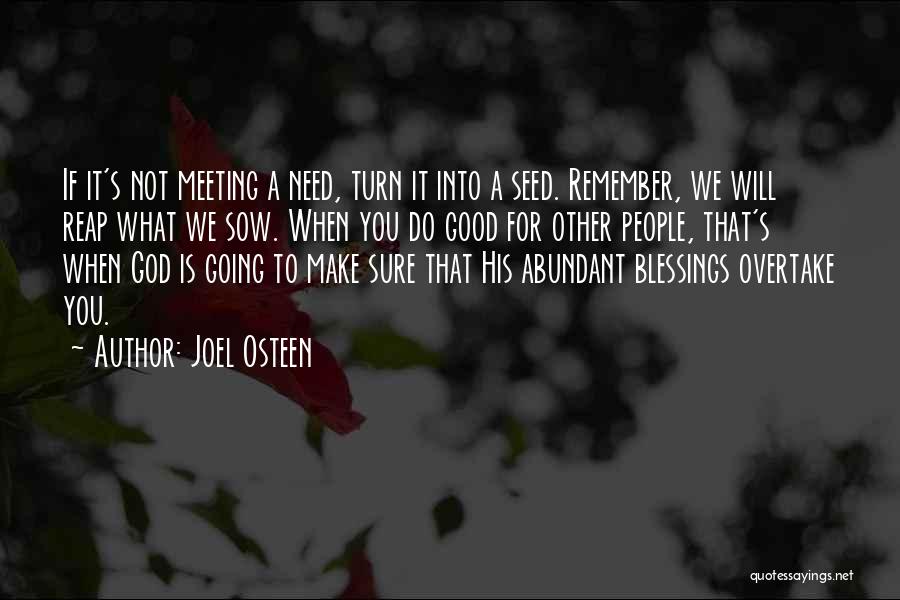 Joel Osteen Quotes: If It's Not Meeting A Need, Turn It Into A Seed. Remember, We Will Reap What We Sow. When You