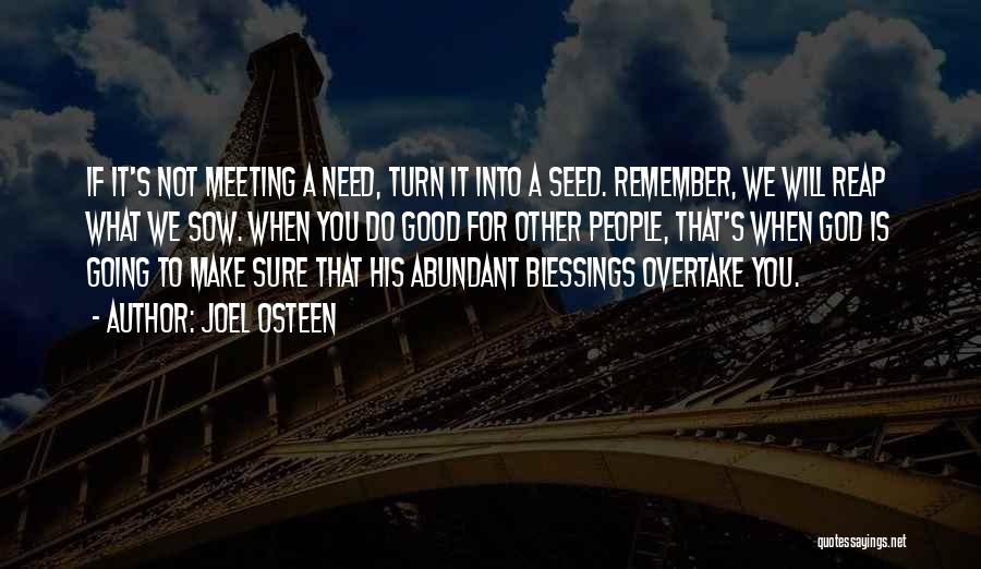 Joel Osteen Quotes: If It's Not Meeting A Need, Turn It Into A Seed. Remember, We Will Reap What We Sow. When You