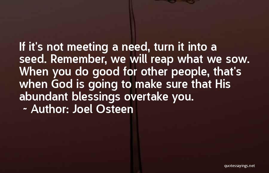 Joel Osteen Quotes: If It's Not Meeting A Need, Turn It Into A Seed. Remember, We Will Reap What We Sow. When You