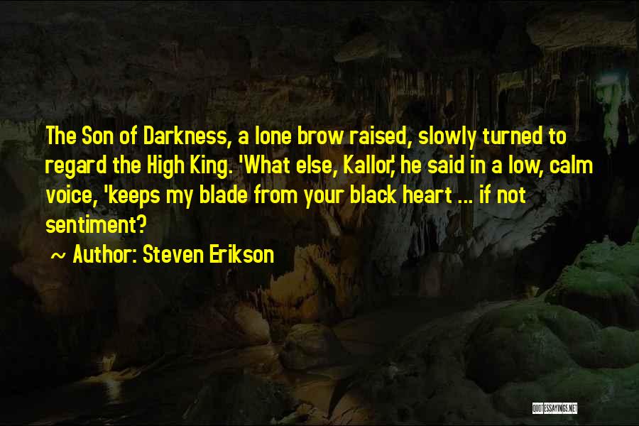 Steven Erikson Quotes: The Son Of Darkness, A Lone Brow Raised, Slowly Turned To Regard The High King. 'what Else, Kallor,' He Said