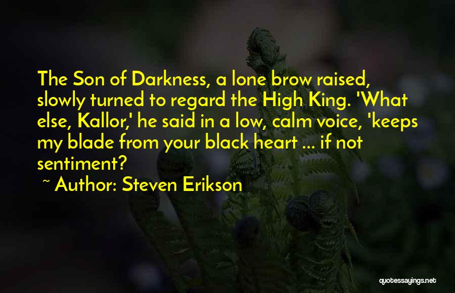 Steven Erikson Quotes: The Son Of Darkness, A Lone Brow Raised, Slowly Turned To Regard The High King. 'what Else, Kallor,' He Said