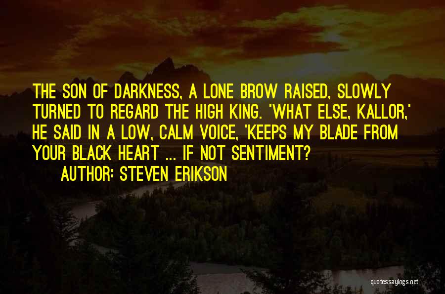 Steven Erikson Quotes: The Son Of Darkness, A Lone Brow Raised, Slowly Turned To Regard The High King. 'what Else, Kallor,' He Said