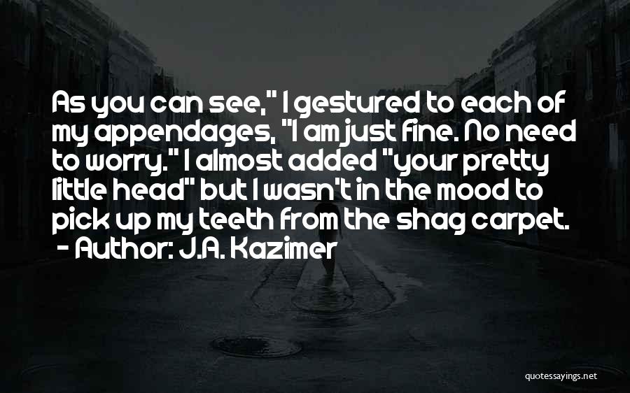 J.A. Kazimer Quotes: As You Can See, I Gestured To Each Of My Appendages, I Am Just Fine. No Need To Worry. I