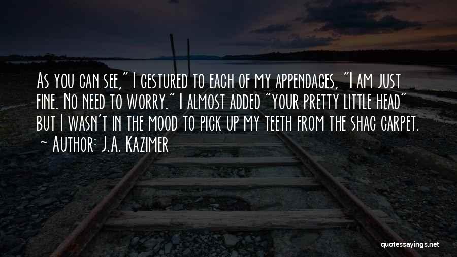 J.A. Kazimer Quotes: As You Can See, I Gestured To Each Of My Appendages, I Am Just Fine. No Need To Worry. I