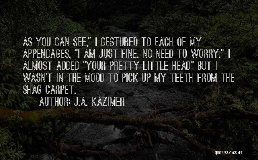 J.A. Kazimer Quotes: As You Can See, I Gestured To Each Of My Appendages, I Am Just Fine. No Need To Worry. I
