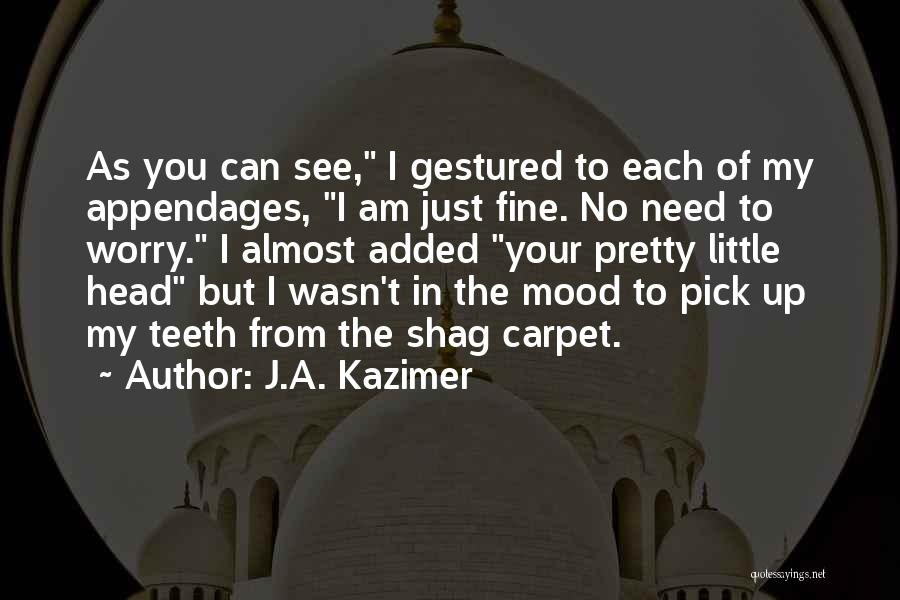 J.A. Kazimer Quotes: As You Can See, I Gestured To Each Of My Appendages, I Am Just Fine. No Need To Worry. I