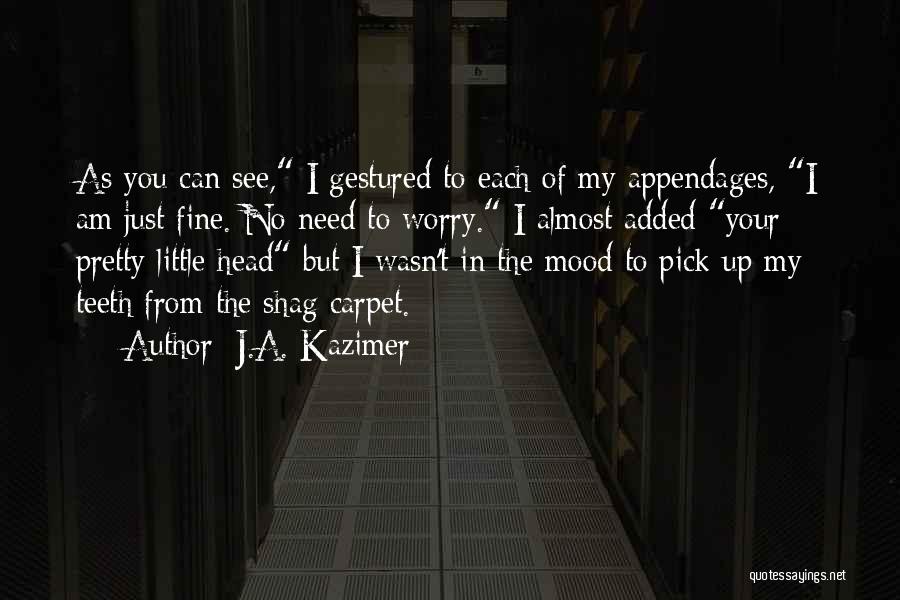 J.A. Kazimer Quotes: As You Can See, I Gestured To Each Of My Appendages, I Am Just Fine. No Need To Worry. I