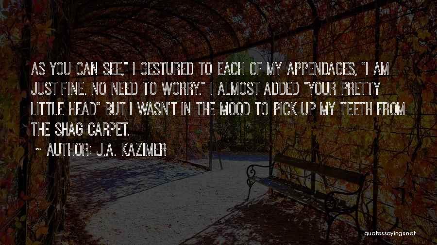 J.A. Kazimer Quotes: As You Can See, I Gestured To Each Of My Appendages, I Am Just Fine. No Need To Worry. I