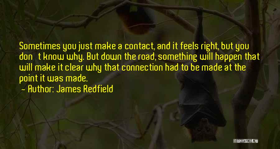 James Redfield Quotes: Sometimes You Just Make A Contact, And It Feels Right, But You Don't Know Why. But Down The Road, Something