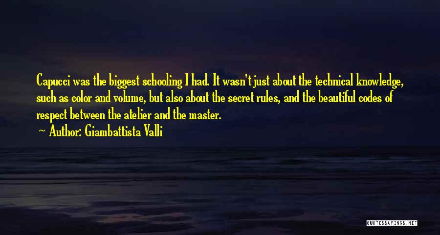 Giambattista Valli Quotes: Capucci Was The Biggest Schooling I Had. It Wasn't Just About The Technical Knowledge, Such As Color And Volume, But