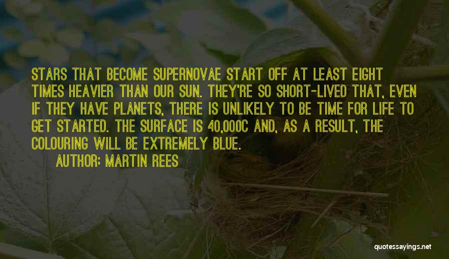 Martin Rees Quotes: Stars That Become Supernovae Start Off At Least Eight Times Heavier Than Our Sun. They're So Short-lived That, Even If