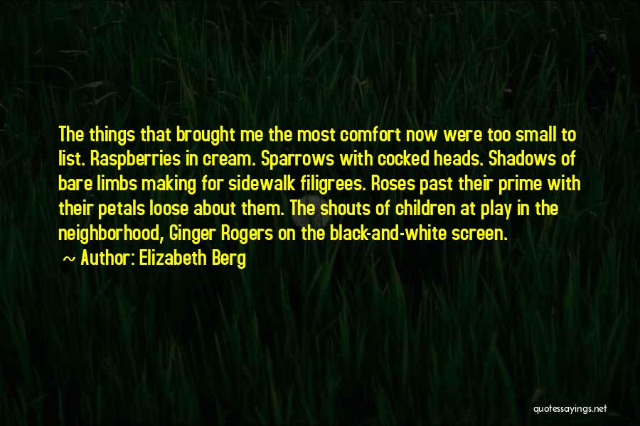 Elizabeth Berg Quotes: The Things That Brought Me The Most Comfort Now Were Too Small To List. Raspberries In Cream. Sparrows With Cocked