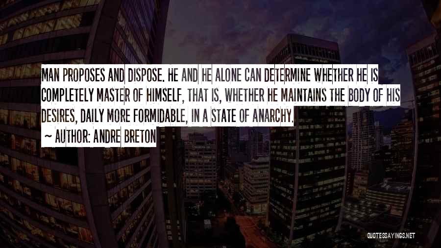 Andre Breton Quotes: Man Proposes And Dispose. He And He Alone Can Determine Whether He Is Completely Master Of Himself, That Is, Whether