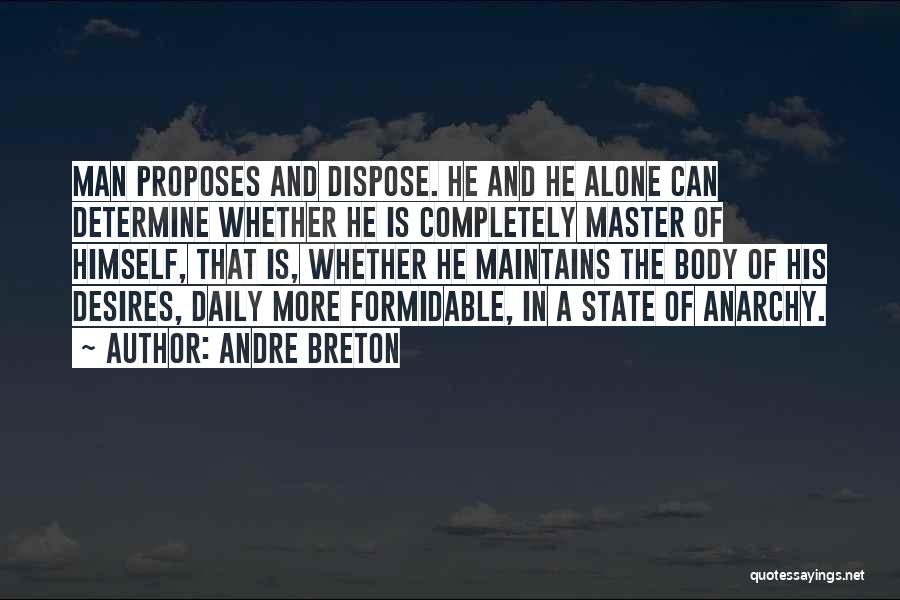 Andre Breton Quotes: Man Proposes And Dispose. He And He Alone Can Determine Whether He Is Completely Master Of Himself, That Is, Whether