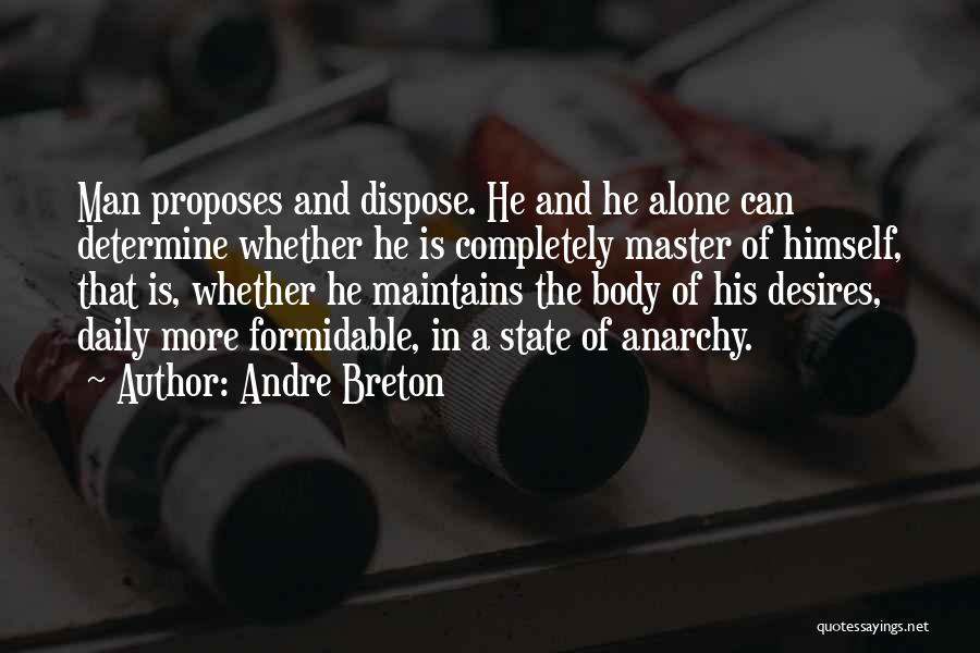 Andre Breton Quotes: Man Proposes And Dispose. He And He Alone Can Determine Whether He Is Completely Master Of Himself, That Is, Whether